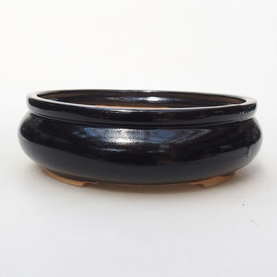 Ceramic bonsai bowl H 21 - 23 x 23 x 7 cm, black glossy - 1