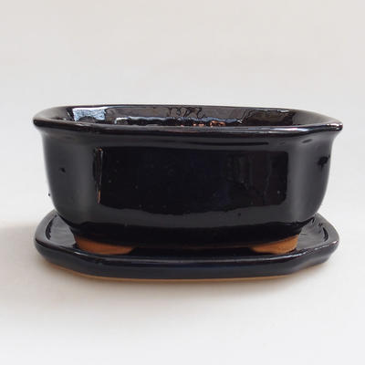 Bonsai bowl H31 - bowl 14,5 x 12,5 x 6 cm, bowl 14,5 x 12,5 x 1 cm, black glossy