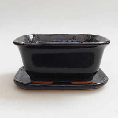 Bonsai bowl + tray H37 - bowl 14 x 12 x 7 cm, tray 14 x 13 x 1 cm, black glossy