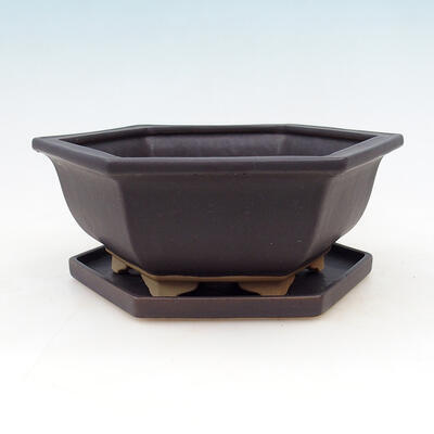 Ceramic bowl + saucer H53 - bowl 20 x 18 x 7.5, cm saucer 18 x 15.5 x 1.5 cm, black matt - 1