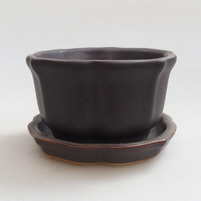 Bonsai bowl + tray H95 - bowl 7 x 7 x 4,5 cm, tray 7 x 7 x 1 cm, black matt