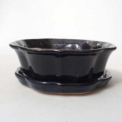 Bonsai bowl tray H06 - bowl 14,5 x 14,5 x 4,5, tray 13,5 x 13,5 x 1,5 cm, black glossy - bowl 14.5 x 14.5 x 4.5, saucer 13.5 x 13.5 x 1.5 cm
