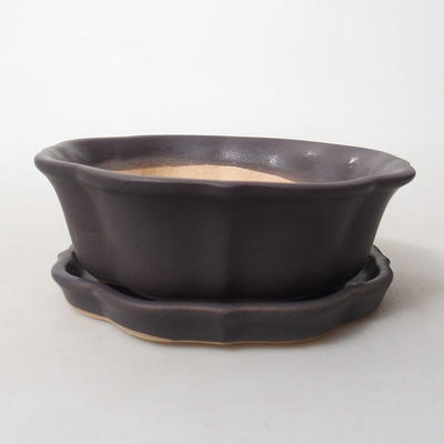 Bonsai bowl tray H06 - bowl 14,5 x 14,5 x 4,5, tray 13,5 x 13,5 x 1,5 cm, black matt - bowl 14.5 x 14.5 x 4.5, saucer 13.5 x 13.5 x 1.5 cm