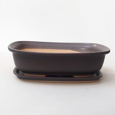 Bonsai bowl, tray H 08 - bowl 24,5 x 18 x 7 cm, tray 23 x 16 x 1,5 cm, black matt