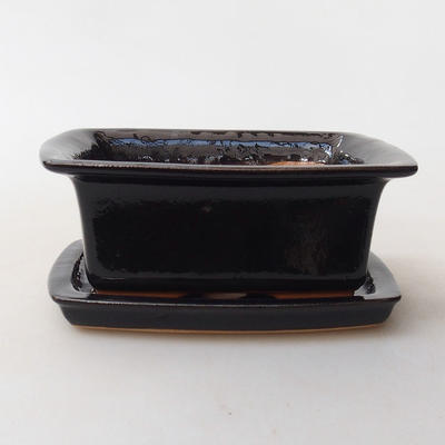 Bonsai bowl H1 - 11,5 x 10 x 4,5 cm, 1 x 9,5 x 1 cm, black glossy 11.5 x 10 x 4.5 cm, saucer 1 x 9.5 x 1 cm