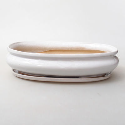 Bonsai bowl tray H15 - bowl 26,5 x 17 x 6 cm, tray 24,5 x 15 x 1,5 cm, white