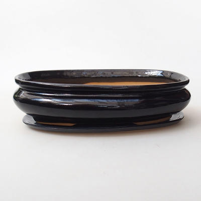 Bonsai bowl tray H15 - bowl 26,5 x 17 x 6 cm, tray 24,5 x 15 x 1,5 cm, black glossy