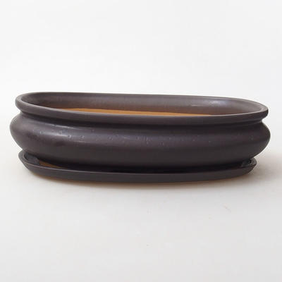 Bonsai bowl tray H15 - bowl 26,5 x 17 x 6 cm, tray 24,5 x 15 x 1,5 cm, black matt