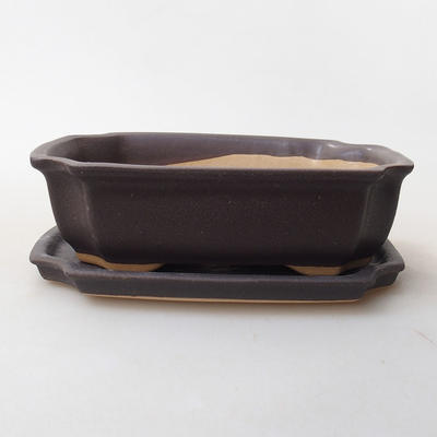 Bonsai bowl + saucer H17 - bowl 14.5 x 10.5 x 4.5 cm, saucer 14.5 x 10 x 1 cm, black matt