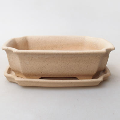 Bonsai bowl + saucer H17 - bowl 14.5 x 10.5 x 4.5 cm, saucer 14.5 x 10 x 1 cm, beige