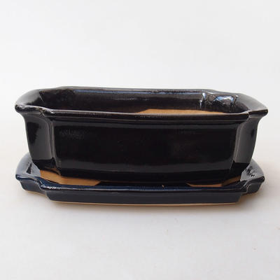 Bonsai bowl + saucer H17 - bowl 14.5 x 10.5 x 4.5 cm, saucer 14.5 x 10 x 1 cm, black glossy