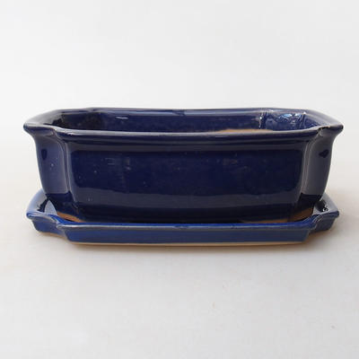 Bonsai bowl + saucer H17 - bowl 14.5 x 10.5 x 4.5 cm, saucer 14.5 x 10 x 1 cm, blue
