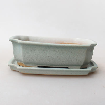 Bonsai bowl + saucer H17 - bowl 14.5 x 10.5 x 4.5 cm, saucer 14.5 x 10 x 1 cm, green