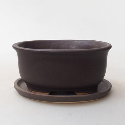 Bonsai bowl tray H 30 - bowl 12 x 10 x 5 cm, tray 12 x 10 x 1 cm, black matt bowl 12 x 10 x 5 cm, saucer 12 x 10 x 1 cm