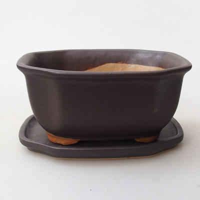 Bonsai bowl tray H32 - bowl 12.5 x 10.5 x 6 cm, tray 12.5 x 10.5 x 1 cm, black matt - 12.5 x 10.5 x 6 cm, saucer 12.5 x 10.5 x 1 cm