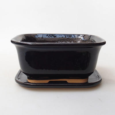 Bonsai bowl tray H36 - bowl 17 x 15 x 8 cm, tray 17 x 15 x 1 cm, black glossy - bowl 17 x 15 x 8 cm, saucer 17 x 15 x 1 cm