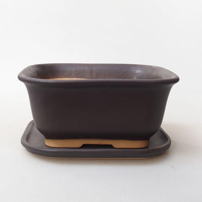 Bonsai bowl tray H36 - bowl 17 x 15 x 8 cm, tray 17 x 15 x 1 cm, black matt - bowl 17 x 15 x 8 cm, saucer 17 x 15 x 1 cm