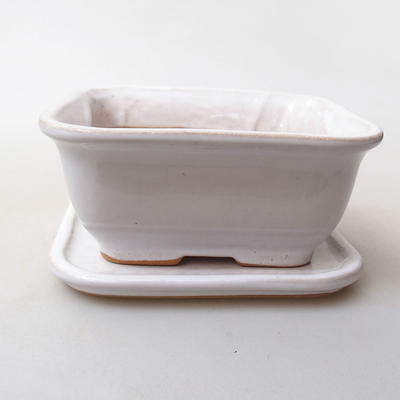 Bonsai bowl H38 - bowl 12 x 10 x 5,5 cm, bowl 12 x 10 x 1 cm, white - bowl 12 x 10 x 5.5 cm, saucer 12 x 10 x 1 cm