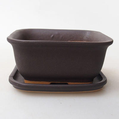 Bonsai bowl H38 - bowl 12 x 10 x 5,5 cm, bowl 12 x 10 x 1 cm, black glossy - bowl 12 x 10 x 5.5 cm, saucer 12 x 10 x 1 cm