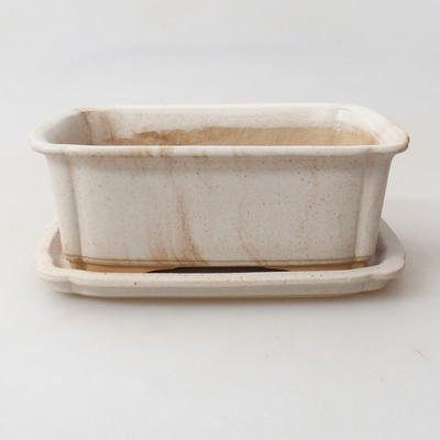 Bonsai bowl + saucer H 50 - bowl 16.5 x 12 x 6 cm, saucer 17 x 12.5 x 1.5 cm, beige