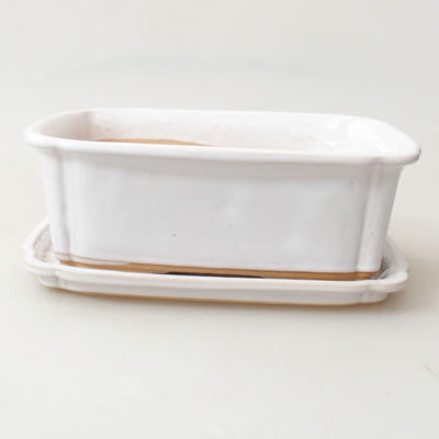 Bonsai bowl + saucer H 50 - bowl 16.5 x 12 x 6 cm, saucer 17 x 12.5 x 1.5 cm, white
