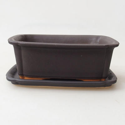 Bonsai bowl + saucer H 50 - bowl 16.5 x 12 x 6 cm, saucer 17 x 12.5 x 1.5 cm, black matt