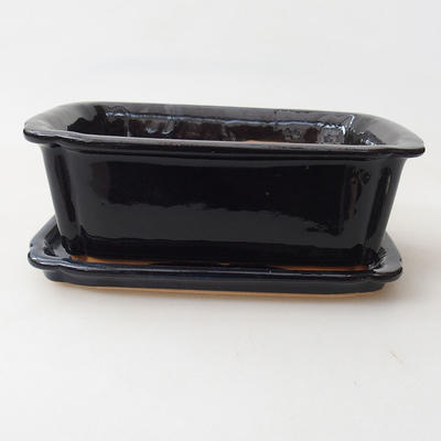 Bonsai bowl + saucer H 50 - bowl 16.5 x 12 x 6 cm, saucer 17 x 12.5 x 1.5 cm, black glossy