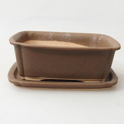 Bonsai bowl + saucer H 50 - bowl 16.5 x 12 x 6 cm, saucer 17 x 12.5 x 1.5 cm, Brown
