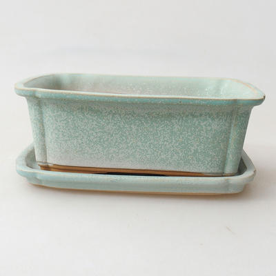 Bonsai bowl + saucer H 50 - bowl 16.5 x 12 x 6 cm, saucer 17 x 12.5 x 1.5 cm, green