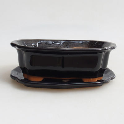 Bonsai bowl + saucer H 51- bowl 17.5 x 13.5 x 5.5 cm, saucer 18 x 14 x 1.5 cm, black glossy