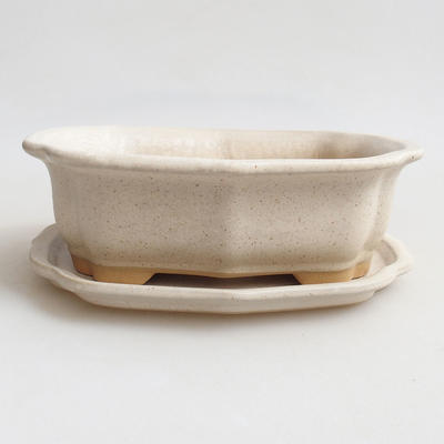 Bonsai bowl + saucer H 51- bowl 17.5 x 13.5 x 5.5 cm, saucer 18 x 14 x 1.5 cm, beige