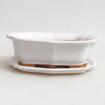 Bonsai bowl + saucer H 51- bowl 17.5 x 13.5 x 5.5 cm, saucer 18 x 14 x 1.5 cm, white