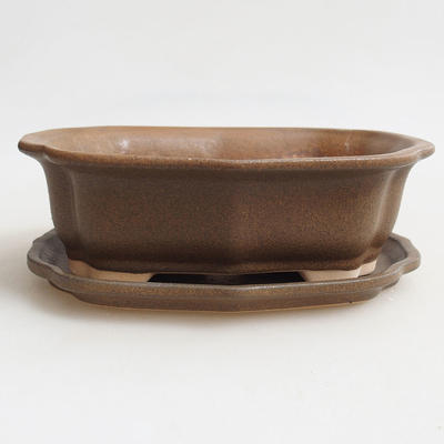 Bonsai bowl + saucer H 51- bowl 17.5 x 13.5 x 5.5 cm, saucer 18 x 14 x 1.5 cm, Brown