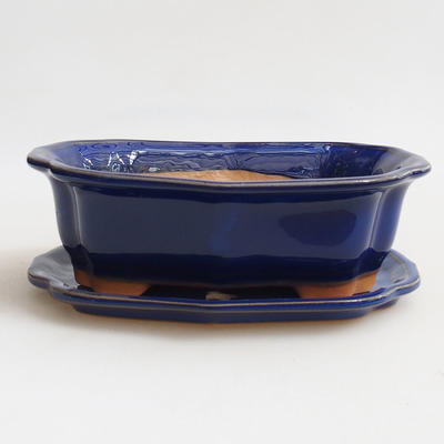 Bonsai bowl + saucer H 51- bowl 17.5 x 13.5 x 5.5 cm, saucer 18 x 14 x 1.5 cm, blue