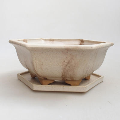 Bonsai bowl + saucer H 57 - bowl 19 x 18 x 7.5 m, saucer 19 x 18 x 1.5 cm, beige