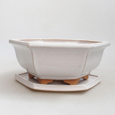 Bonsai bowl + saucer H 57 - bowl 19 x 18 x 7.5 m, saucer 19 x 18 x 1.5 cm, white