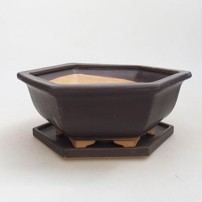 Bonsai bowl + saucer H 57 - bowl 19 x 18 x 7.5 m, saucer 19 x 18 x 1.5 cm, black matt