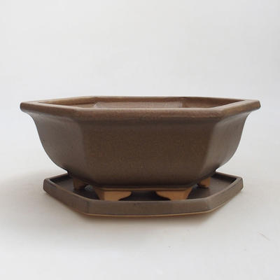 Bonsai bowl + saucer H 57 - bowl 19 x 18 x 7.5 m, saucer 19 x 18 x 1.5 cm, Brown