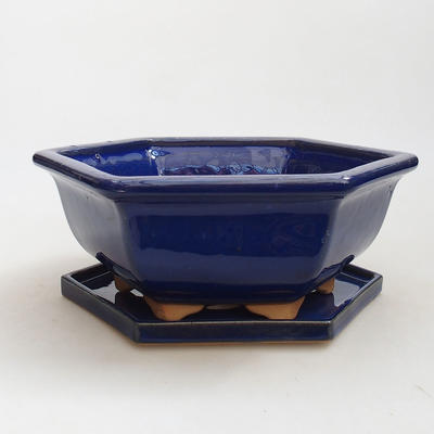 Bonsai bowl + saucer H 57 - bowl 19 x 18 x 7.5 m, saucer 19 x 18 x 1.5 cm, blue