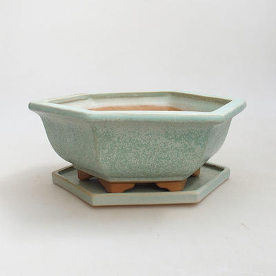 Bonsai bowl + saucer H 57 - bowl 19 x 18 x 7.5 m, saucer 19 x 18 x 1.5 cm, green