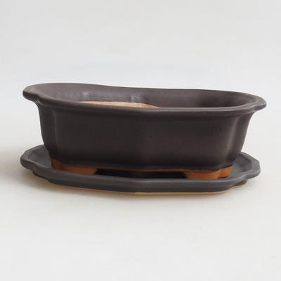 Bonsai bowl + saucer H 51- bowl 17.5 x 13.5 x 5.5 cm, saucer 18 x 14 x 1.5 cm, black matt