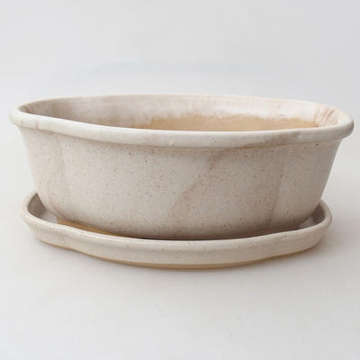 Bonsai bowl + saucer H 75 - bowl 19 x 14 x 7 cm, saucer 18 x 13 x 1.5 cm, beige