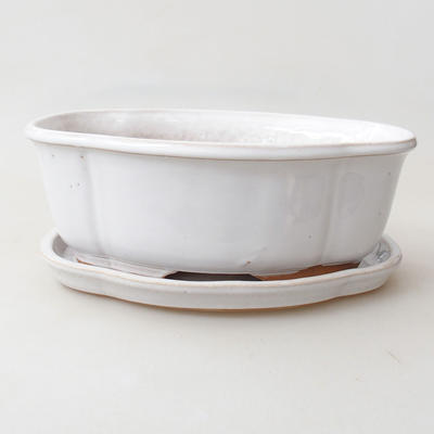 Bonsai bowl + saucer H 75 - bowl 19 x 14 x 7 cm, saucer 18 x 13 x 1.5 cm, white