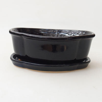 Bonsai bowl + saucer H 75 - bowl 19 x 14 x 7 cm, saucer 18 x 13 x 1.5 cm, black glossy
