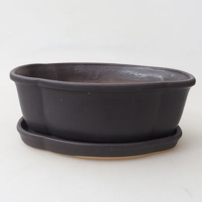 Bonsai bowl + saucer H 75 - bowl 19 x 14 x 7 cm, saucer 18 x 13 x 1.5 cm, black matt
