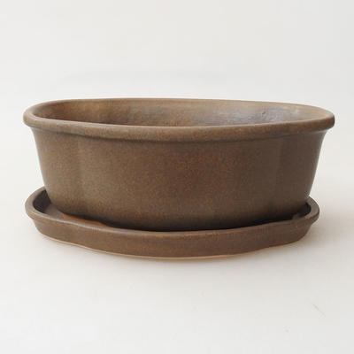 Bonsai bowl + saucer H 75 - bowl 19 x 14 x 7 cm, saucer 18 x 13 x 1.5 cm, Brown