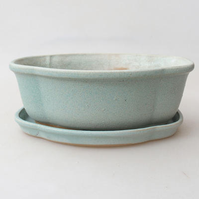 Bonsai bowl + saucer H 75 - bowl 19 x 14 x 7 cm, saucer 18 x 13 x 1.5 cm, green