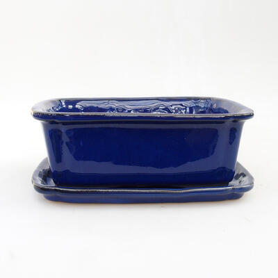 Bonsai bowl + saucer H 50 - bowl 16.5 x 12 x 6 cm, saucer 17 x 12.5 x 1.5 cm, Blue Oxide - 1