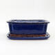 Bonsai bowl + saucer H 50 - bowl 16.5 x 12 x 6 cm, saucer 17 x 12.5 x 1.5 cm, Blue scratched - 1/5