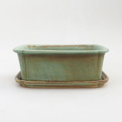 Bonsai bowl + saucer H 50 - bowl 16.5 x 12 x 6 cm, saucer 17 x 12.5 x 1.5 cm, green Oxide - 1
